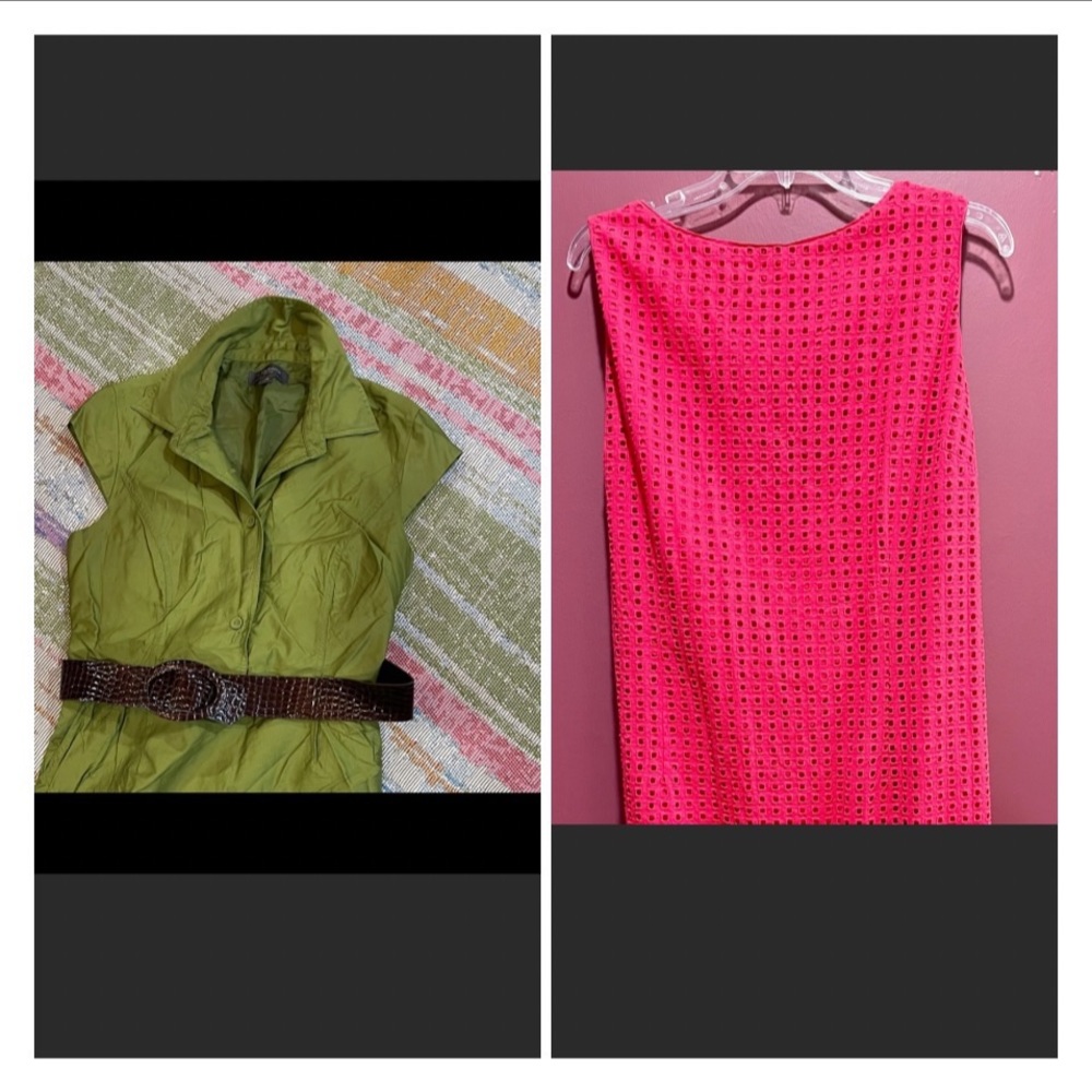Lot of 2 Liz Claiborne Dresses 1- Eyelet Sleeveless Summer Dress, 1 green dress